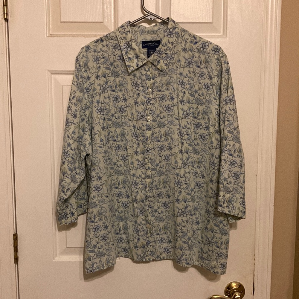 Beautiful toile-like print in blue with pale yellow/butter background